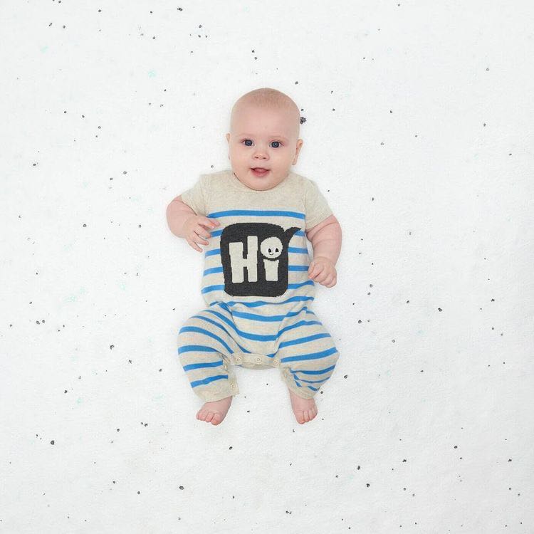 PANTONE - 'Hi' Striped Intarsia Baby Boy Playsuit - Blue Stripe
