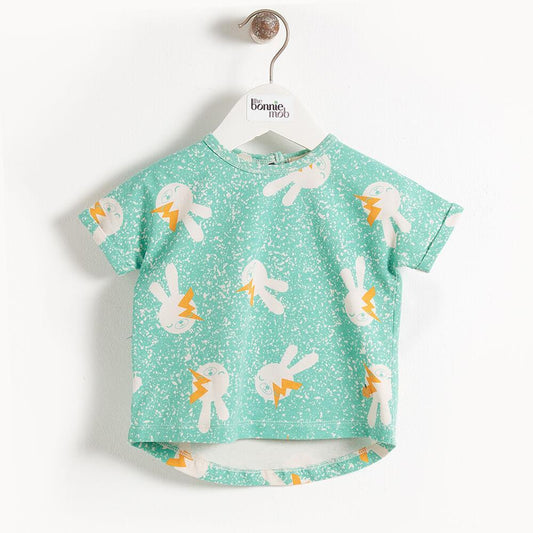 BASQUIAT - Kimono Shape Baby T Shirt - Aqua Bunny