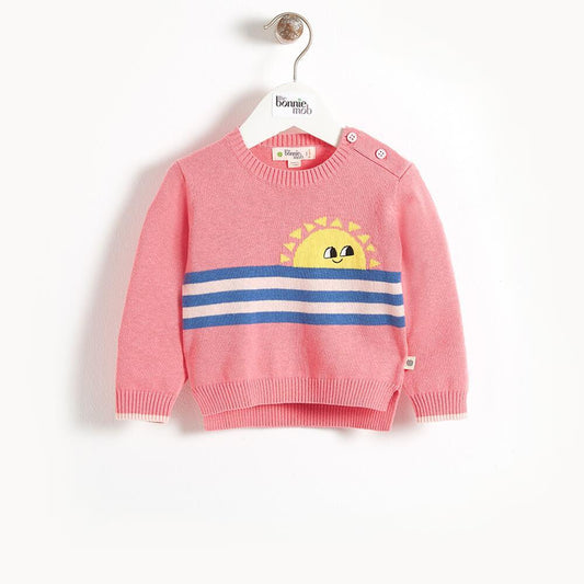 KLEE - Stripey Sunshine Intarsia Baby Sweater - Sorbet