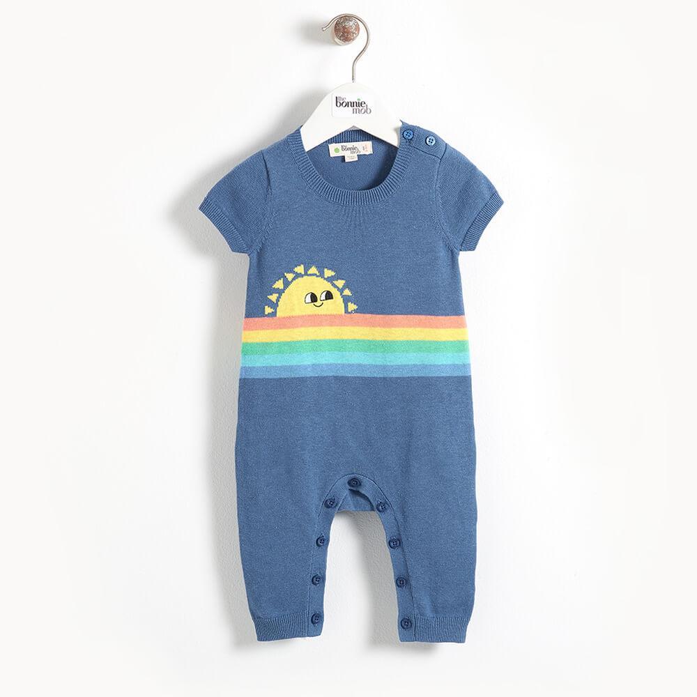 KLEIN - Rainbow Sunshine Intarsia Baby Boy Playsuit - Navy