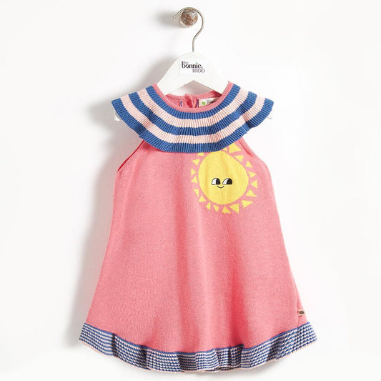 KLIMT - Stripey Collar Knitted Baby Dress - Sorbet