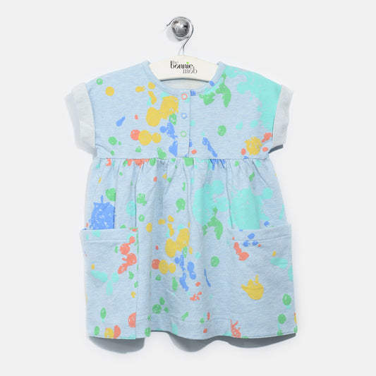 L-RACHEL-Splatter Print Dress-Baby Girl-Faded Denim