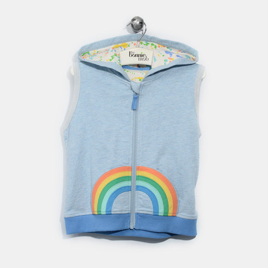 L-ROBIN-Smiley Rainbow Hooded Gilet-Baby-Faded Denim