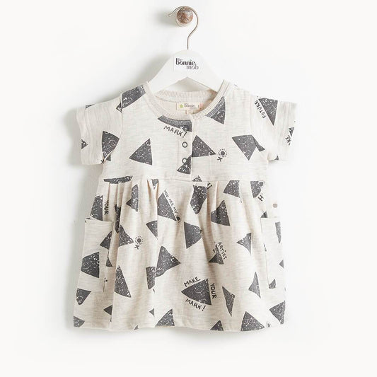 MONA - Pocket Full Frill Baby Dress - Grey Sun rays print