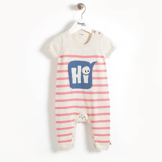 PANTONE - 'Hi' Striped Intarsia Baby Playsuit - Pink Stripe
