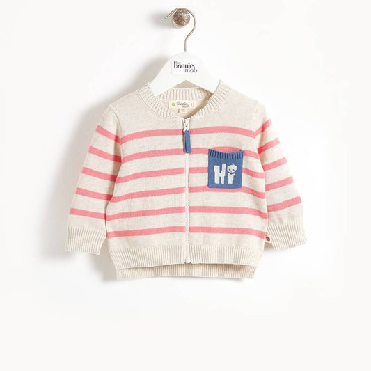 PICASSO - Hi' Pocket Striped Baby Cardigan - Pink Stripe
