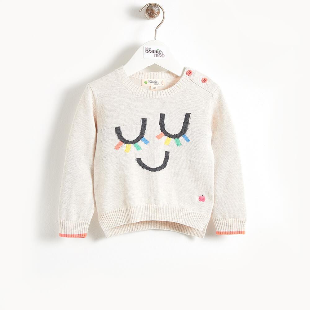 RILEY - Eyelash Intarsia Baby Sweater - Rainbow